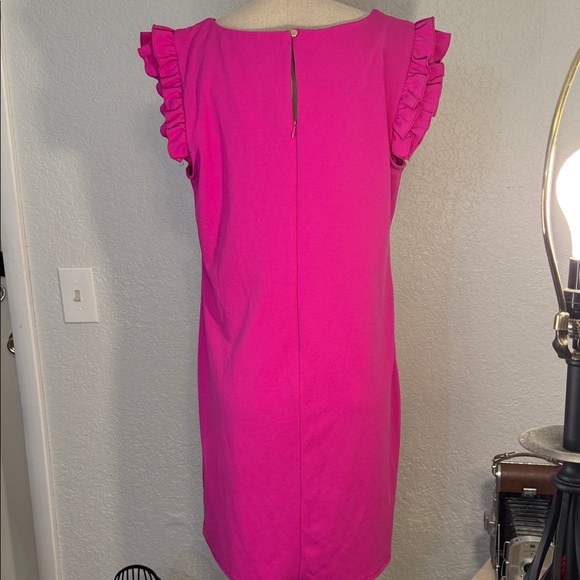 Women's Hot Pink Ruffle Sleeve Midi Dress - Picture 3 of 12